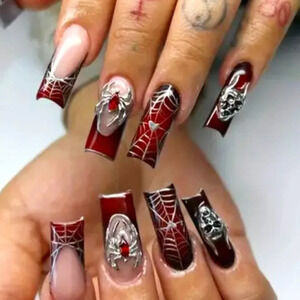 #33 24 pcs Spider Man Devil Design Punk Style Full Glitter Artificial Nails